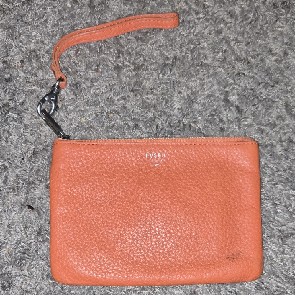 Fossil Tangerine Leather Wristlet